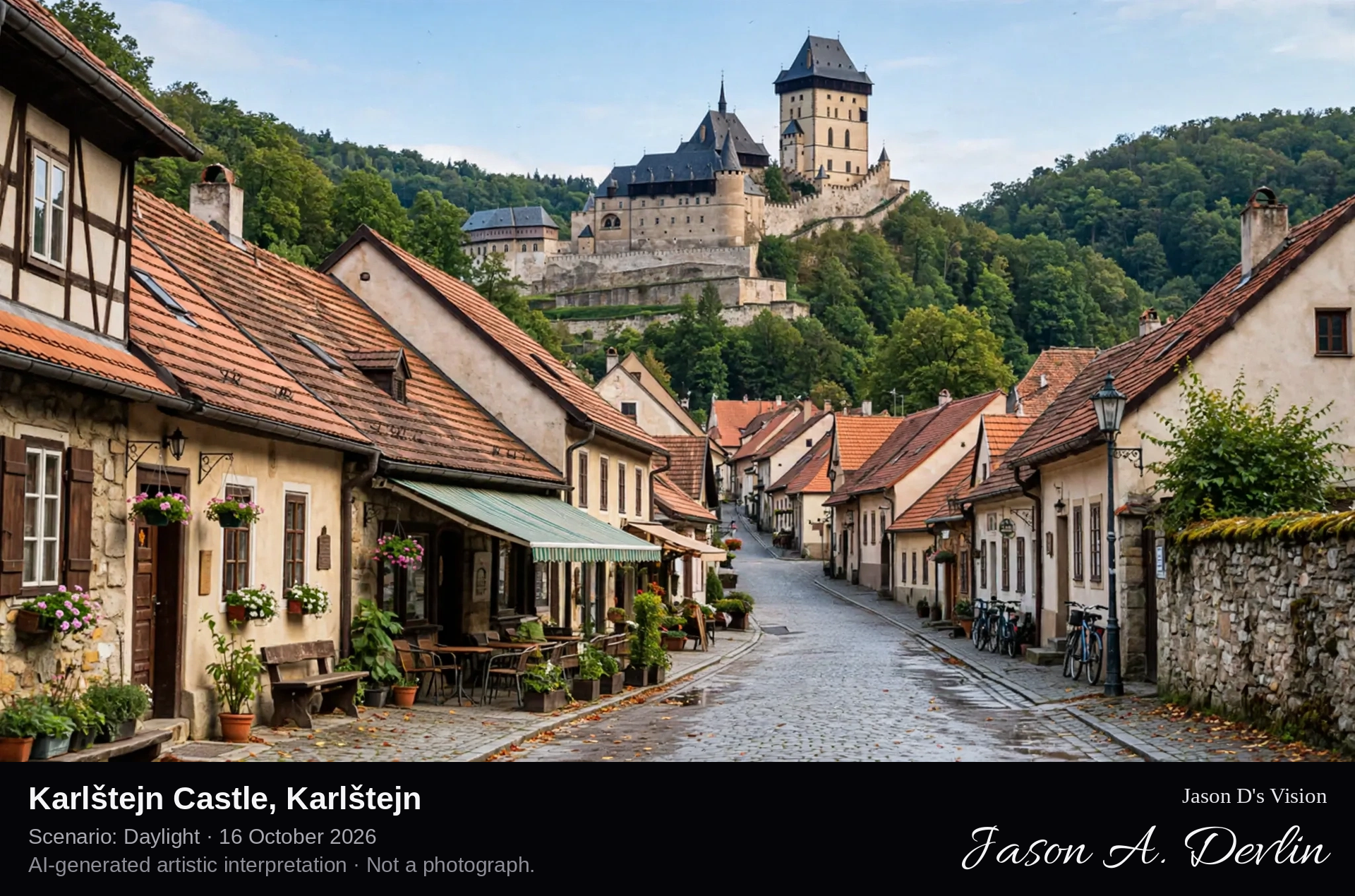 AI-generated artistic interpretation of Karlštejn Castle, Karlštejn, Czechia.