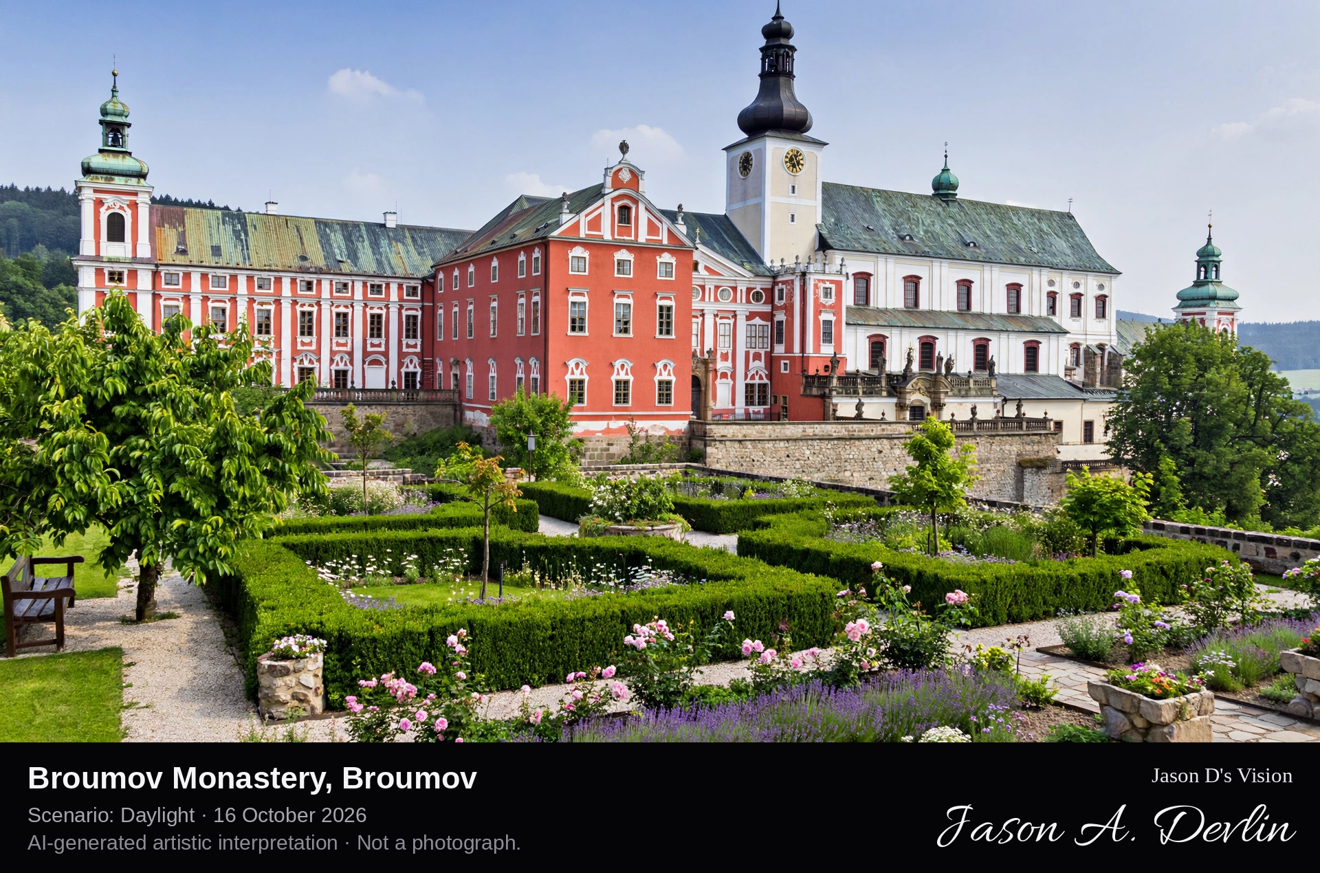 AI-generated artistic interpretation of Broumov Monastery, Broumov, Czechia.