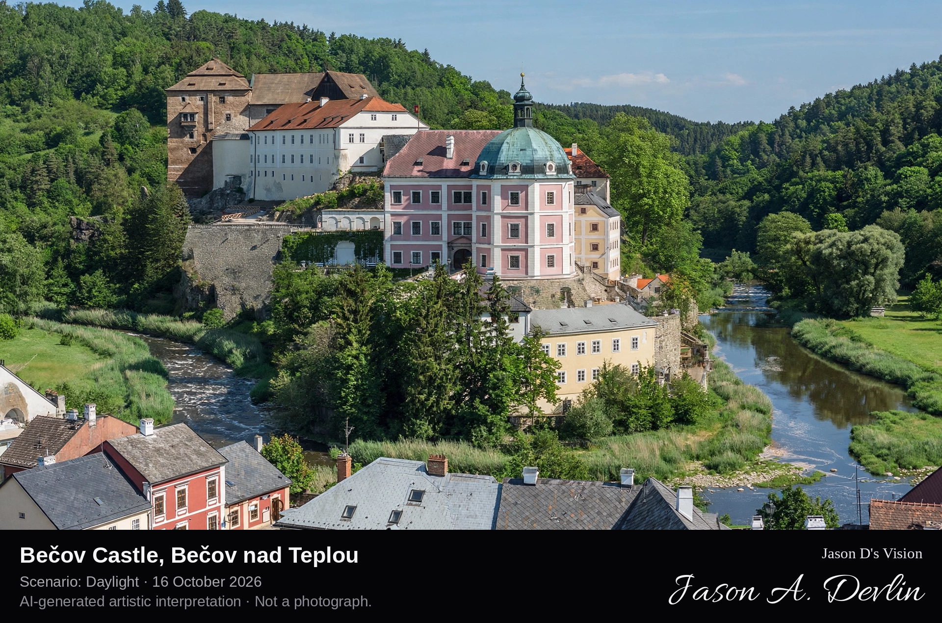 AI-generated artistic interpretation of Bečov Castle, Bečov nad Teplou, Czechia.