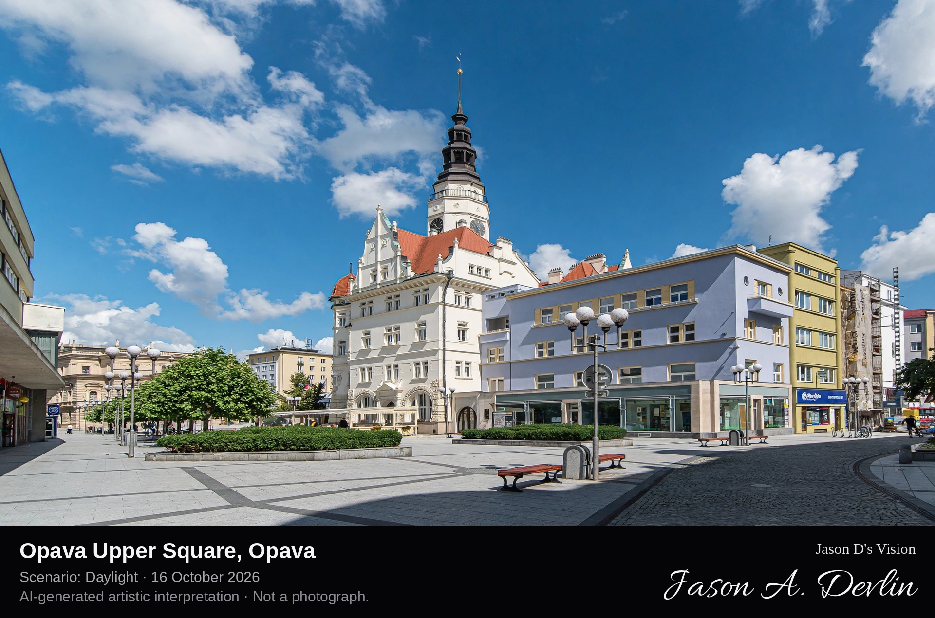 AI-generated artistic interpretation of Opava Upper Square, Opava, Czechia.
