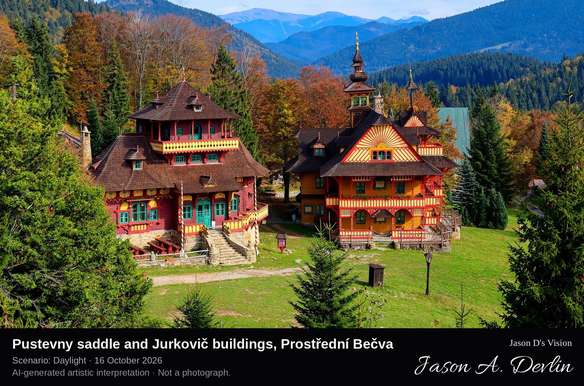 Pustevny saddle and Jurkovič buildings, Prostřední Bečva