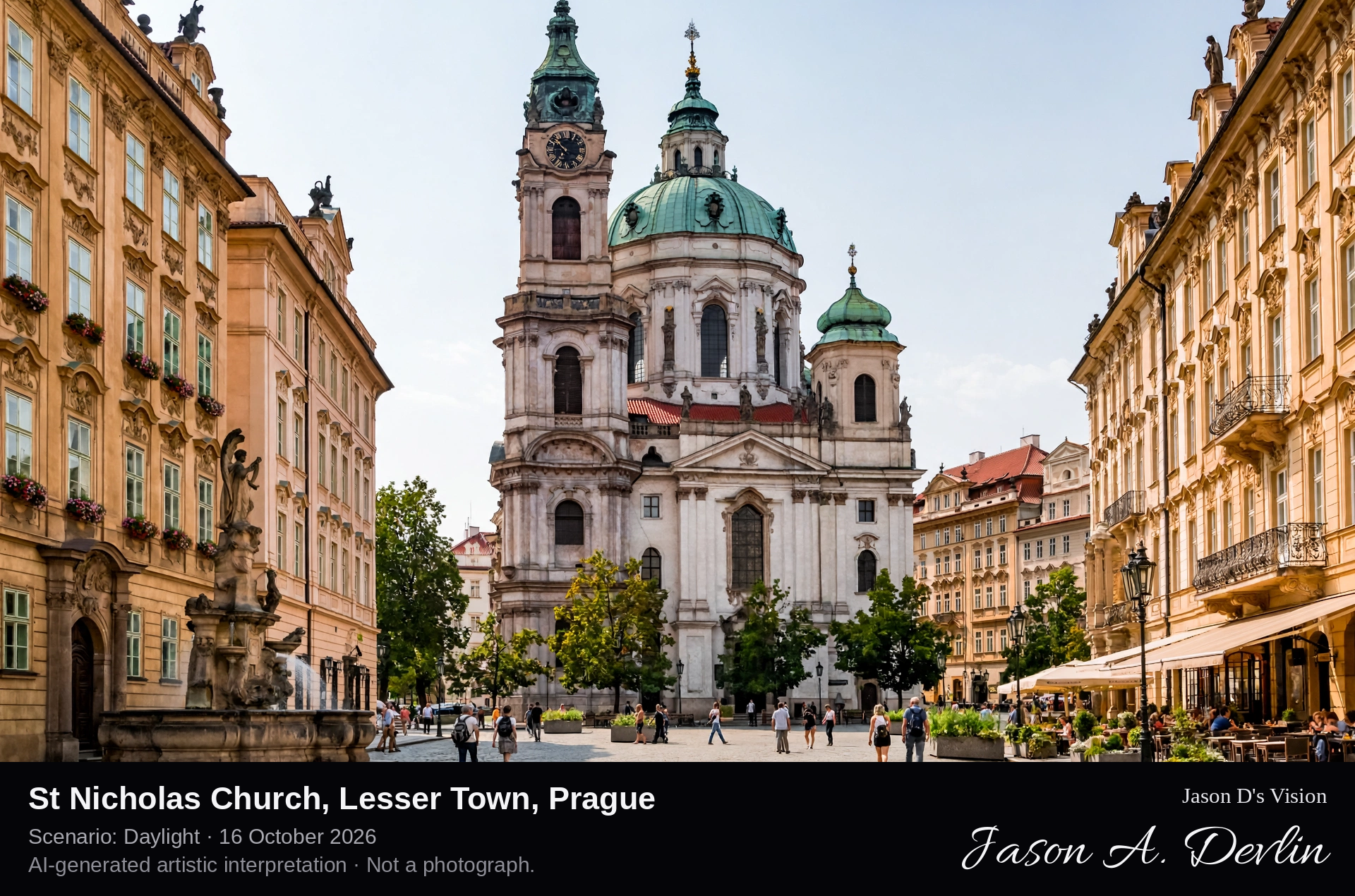 AI-generated artistic interpretation of St Nicholas Church, Lesser Town, Prague, Czechia.