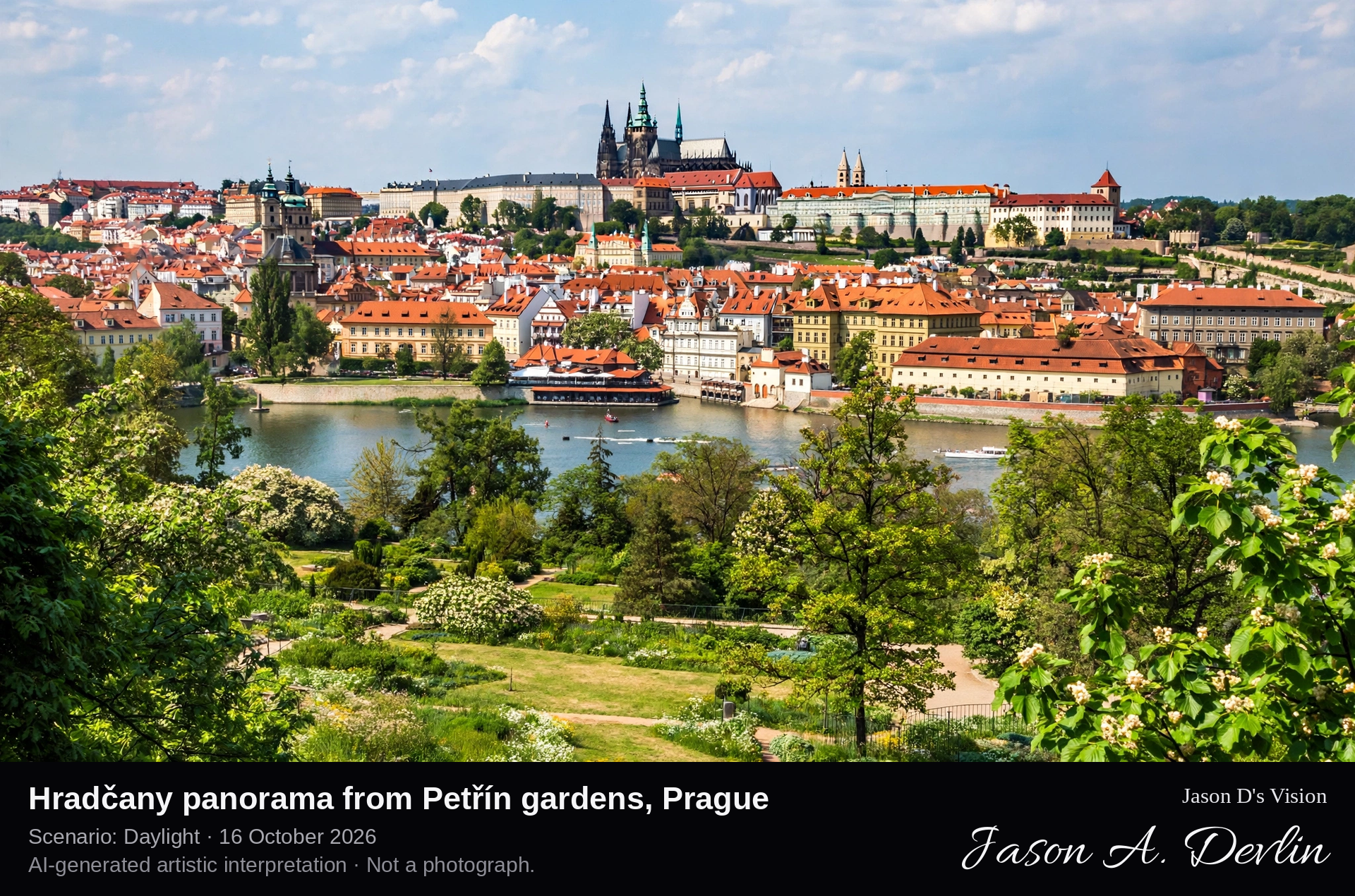 Hradčany panorama from Petřín gardens, Prague