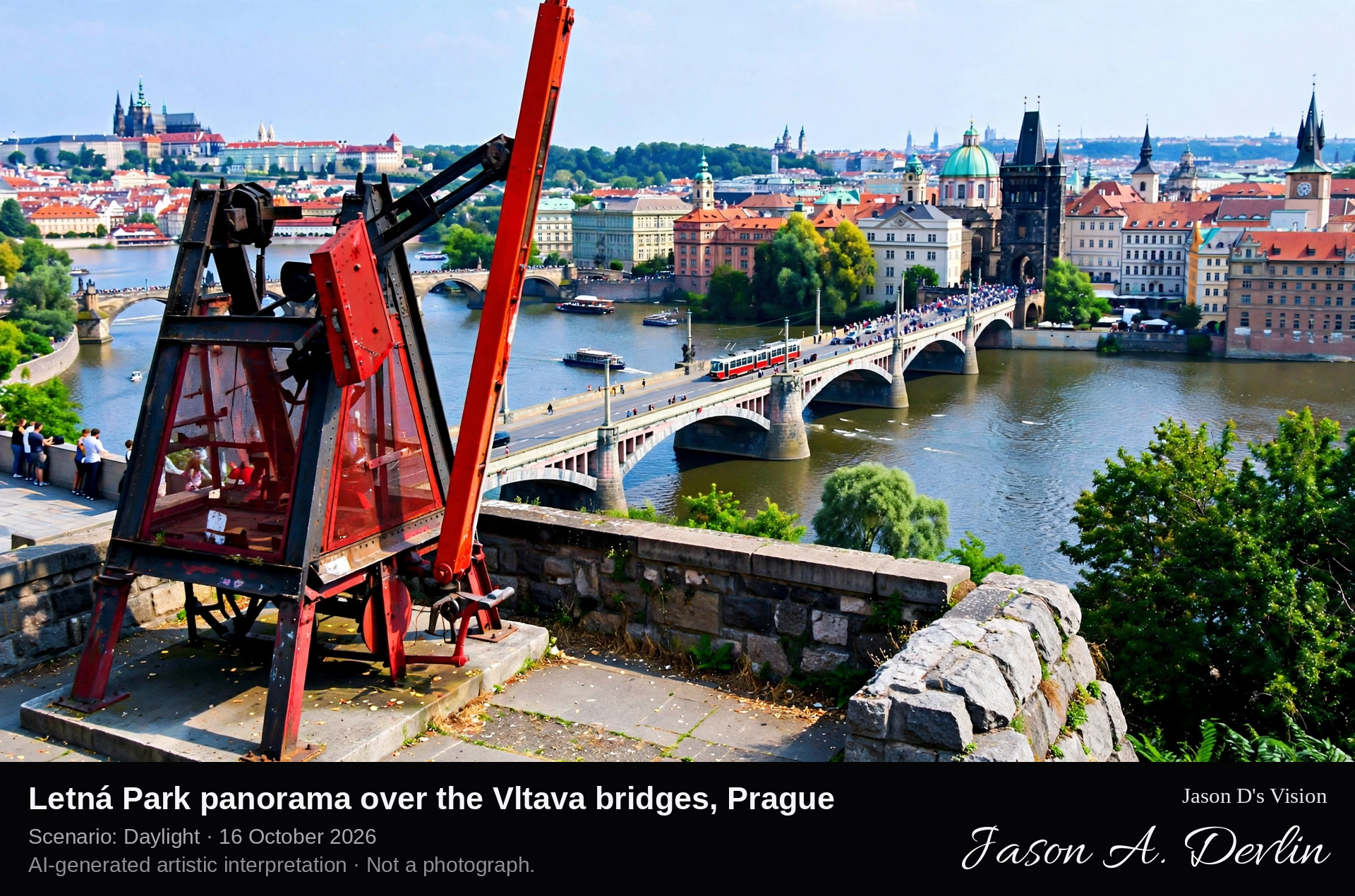 Letná Park panorama over the Vltava bridges, Prague