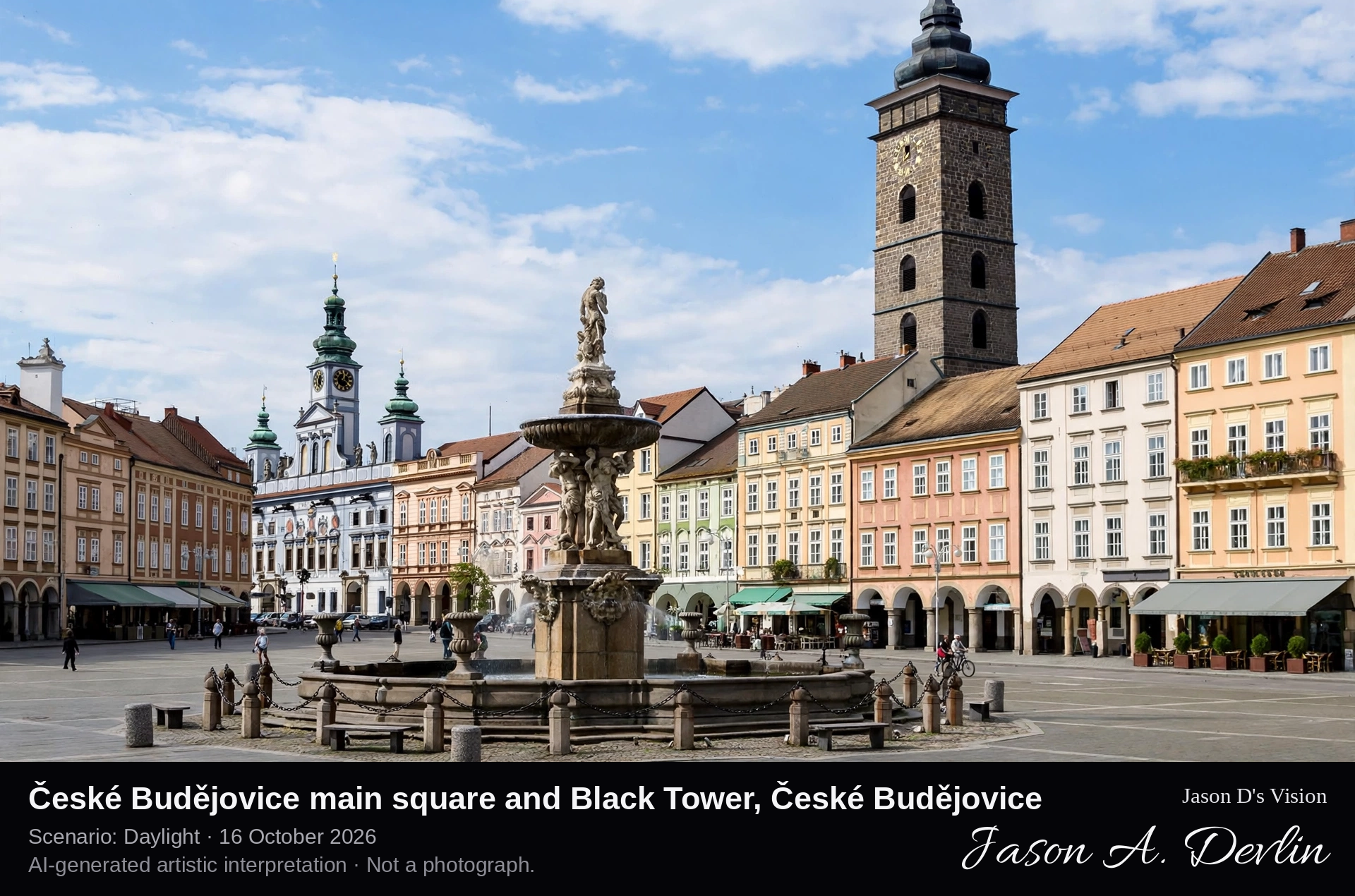 České Budějovice main square and Black Tower, České Budějovice