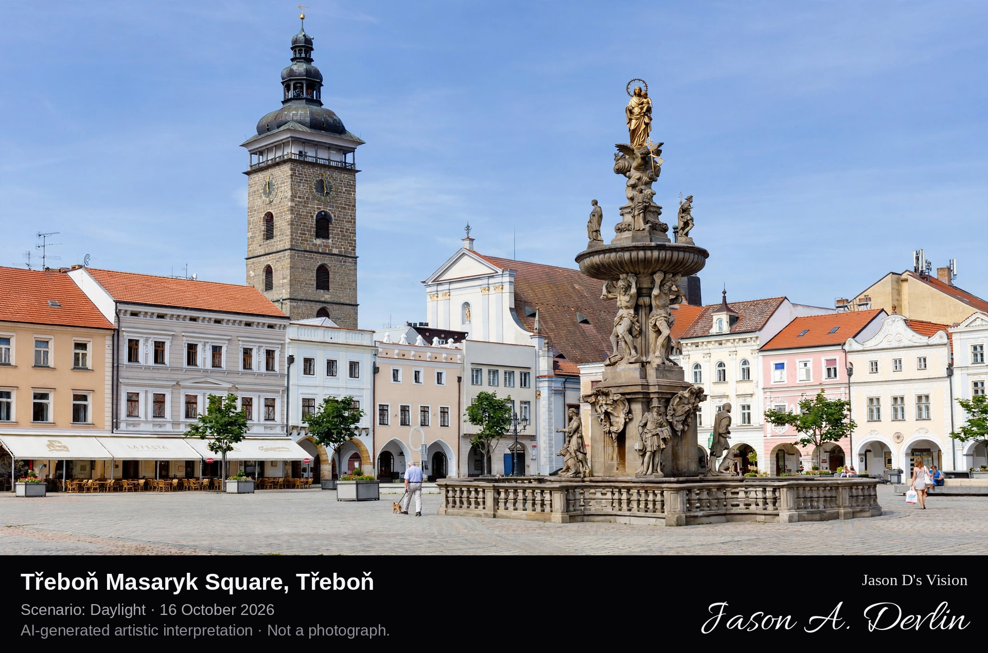 AI-generated artistic interpretation of Třeboň Masaryk Square, Třeboň, Czechia.