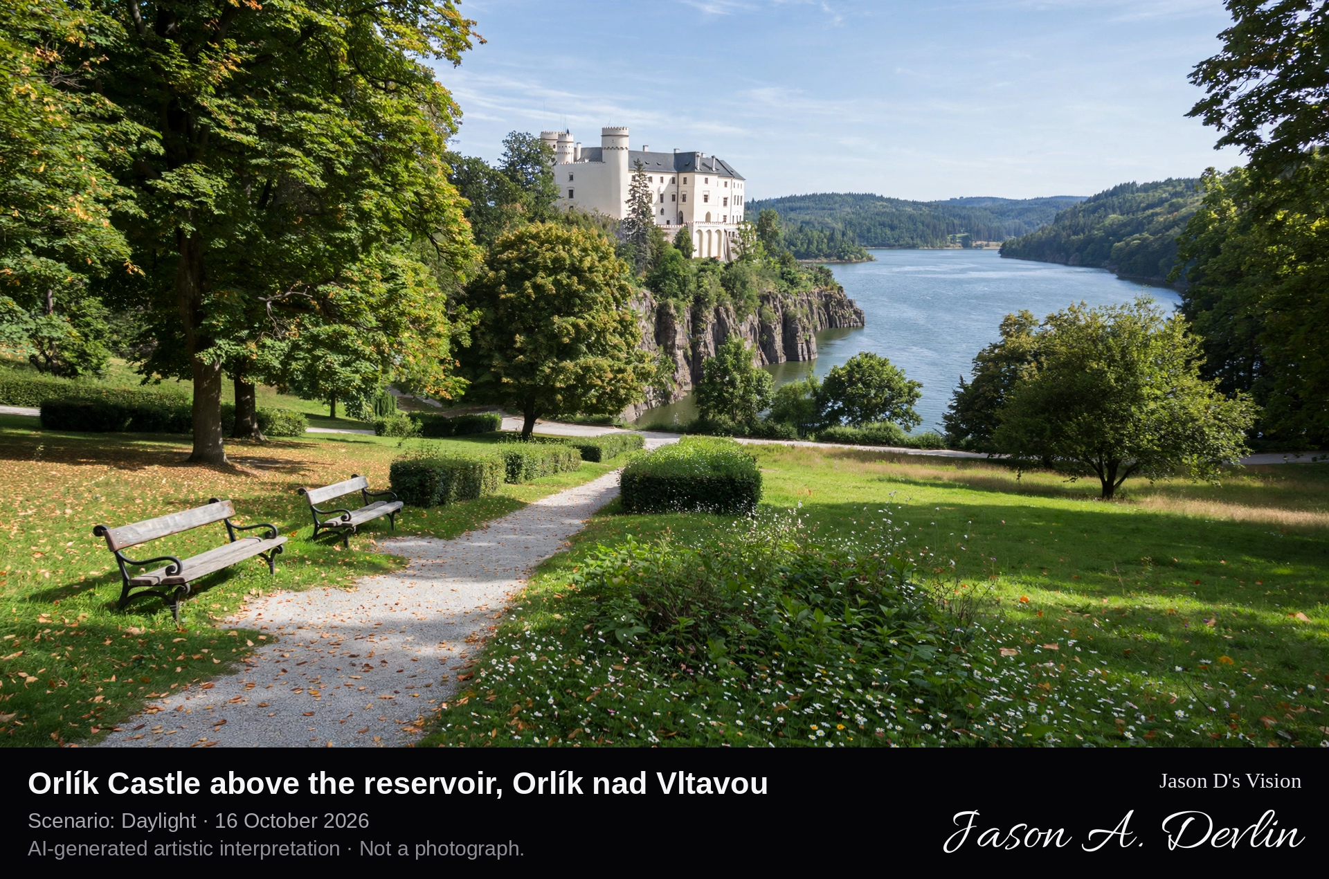 Orlík Castle above the reservoir, Orlík nad Vltavou