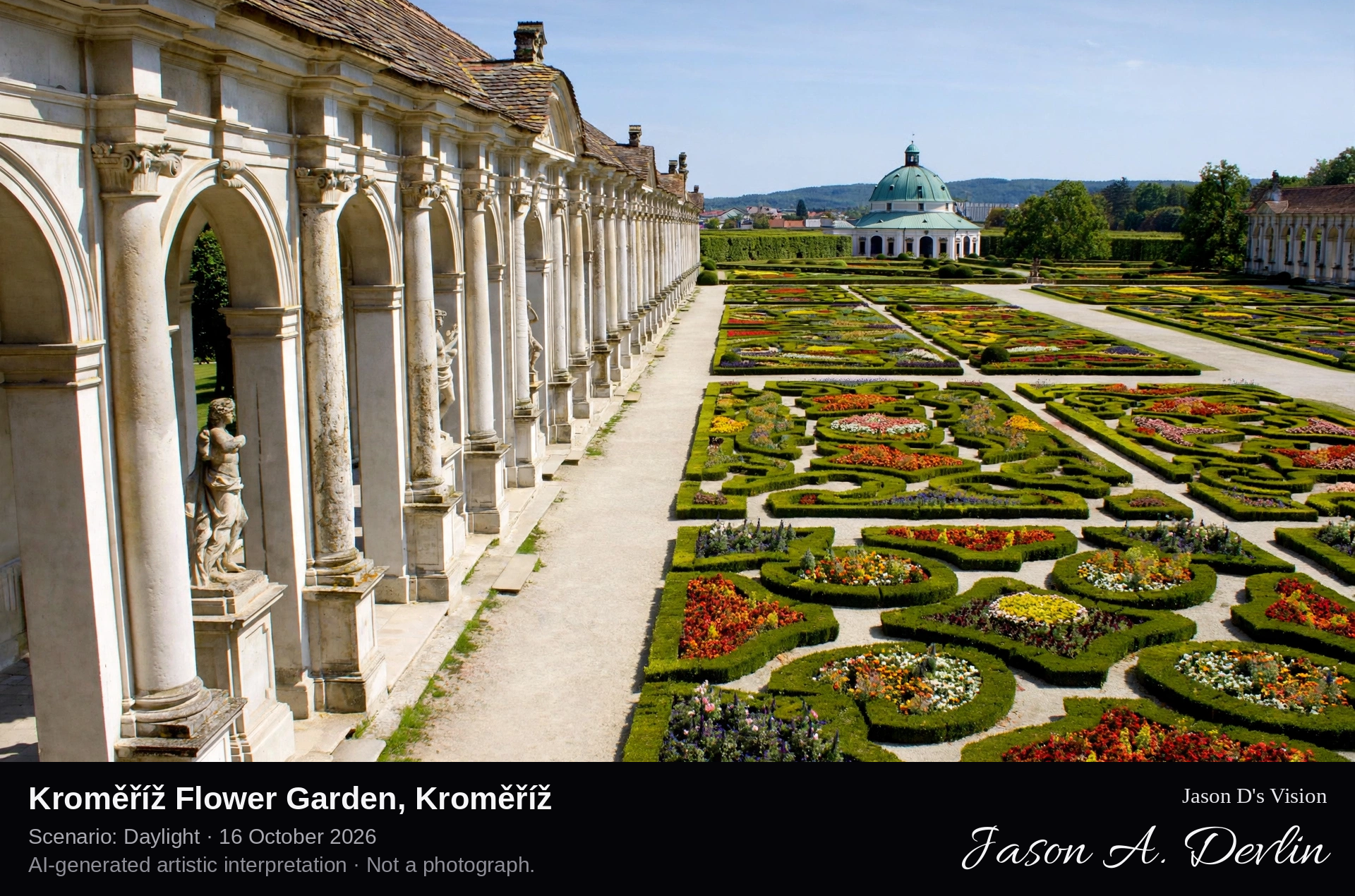 AI-generated artistic interpretation of Kroměříž Flower Garden, Kroměříž, Czechia.